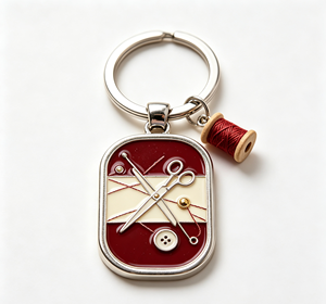 Custom Metal Sewing Key Chain Enamel Stainless Steel <b>Keyring</b> Thread Spool Pendant Gift - Product Image 1