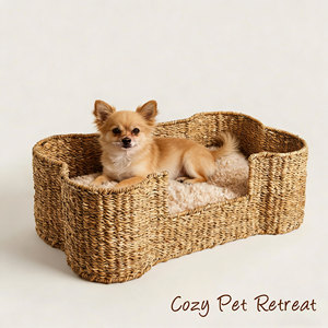 Handgemaakt modern bed van natuurlijk zeegras met stevig patroon, milieuvriendelijk, knus rustplaats voor katten en honden, krabbestendig. - Product Image 6