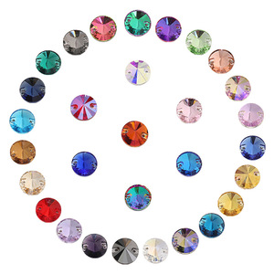Venta al por mayor de fábrica de juego completo de brocas de cristal K9 de colores con base plana biselada, doble orificio y hebilla plana tipo satélite - Product Image 1