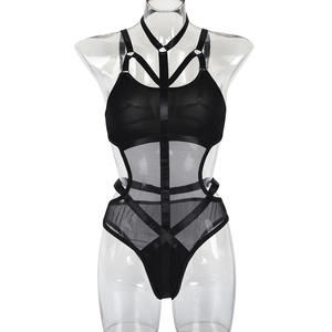 Ventes en gros 2021, combinaison une pièce féminine <span class=keywords><strong>sexy</strong></span>, érotique, élégante, découpée, en maille, à bretelles, noire, transparente, teddy, body, <span class=keywords><strong>lingerie</strong></span> pour femmes - Product Image 5