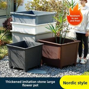 P453 Plastic Flower Pots &amp; <strong>Tall</strong> Square Planter Outdoor Stone-Like Large Square Bonsai Pot - Product Image 1