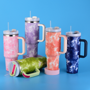 Thermoses cách điện 40 oz Tumbler đôi tường đá cẩm thạch Swirl 40 oz cách điện cốc cốc với xử lý và rơm - Product Image 6