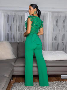 JHFS eleganza scollo a V con scollatura in <span class=keywords><strong>pizzo</strong></span> abito intero da donna abito posteriore con fasciatura larga <span class=keywords><strong>tuta</strong></span> Casual da festa - Product Image 2