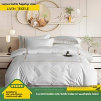 Parure de lit 4 pièces en coton pur 100% pour hôtel de luxe, drap de lit et housse de couette en satin blanc doux brodé, pour la maison et l'hôtellerie