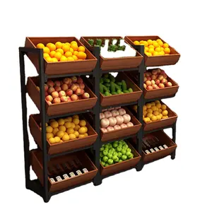 Rak buah sayur berdiri Supermarket, rak toko ritel kayu banyak lapisan