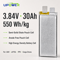 Sel Baterai Lithium Semi Solid State Pouch 3.84V 30Ah 550Wh/kg Bebas Anoda Densitas Energi Tinggi untuk UAV EVtol FPV Drone Kargo