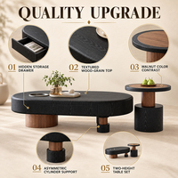 Ensemble de table basse Valet Platter Ellipse avec tiroir coulissant et corps en imitation bois pour les salons compacts et les appartements urbains