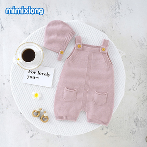 Bajo MOQ mimixiong suave bebé de punto mamelucos ropa monos bebés sin mangas con sombreros 2 uds conjuntos de ropa - Product Image 2