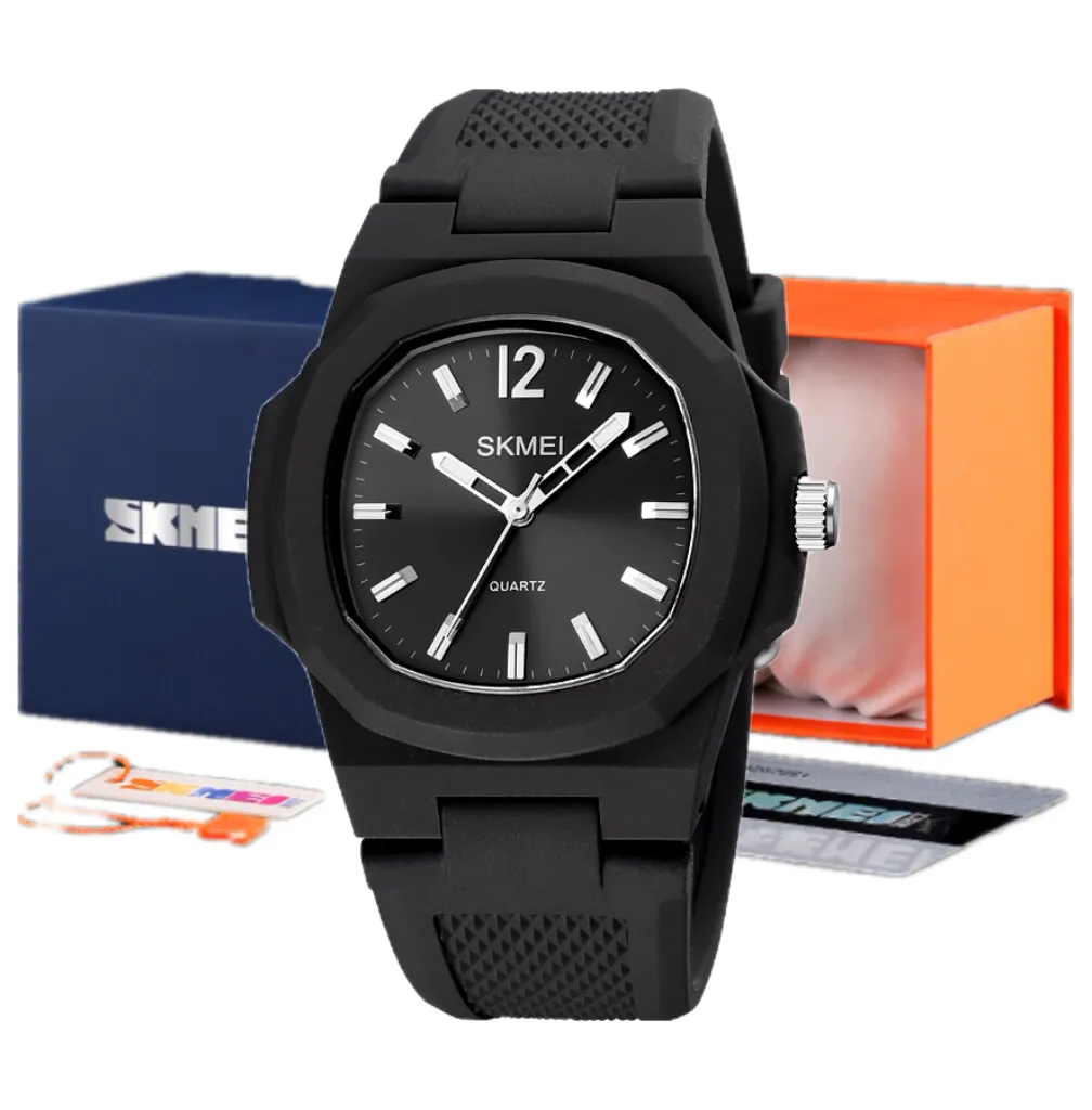 2022 SKMEI 1717 Custom Minimalist Silicone Strap Square Shaped Man Watch 5 ATM waterproof Black Quartz Watch