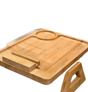 מגש זרוע ספה במבוק שולחן ספות רחבות מגש שולחן צד קפה לאכילה משקה ספה משענת שולחן מגש טלוויזיה עם 360 מסתובב