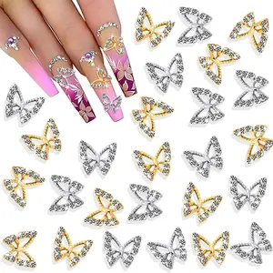 3D Hollow Butterfly Gold Silver Crystal Sequin Zircon Alloy Nail Shining Rhinestone Jewelry Ornament Nail Art Charms