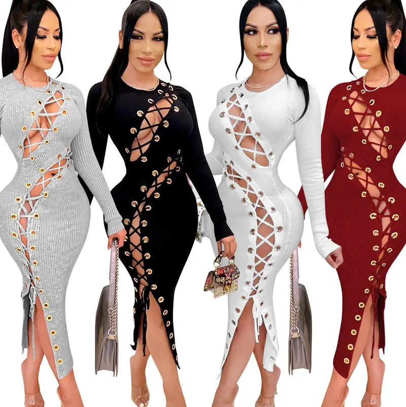 New Bandage Hollow Gân Bodycon Dress Sexy Phong Cách Sinh Nhật Câu Lạc Bộ Dresses Casual Cộng Với Kích Thước Ăn Mặc