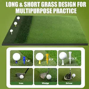 Tikar pukulan Golf 3-in-1 tebal, latihan dalam ruangan luar ruangan untuk CIP ayunan halaman belakang, tikar latihan rumput buatan