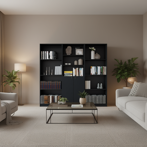 Set da soggiorno nero in 3 pezzi con librerie, mobili moderni ed eleganti per l'arredamento della casa - Product Image 2