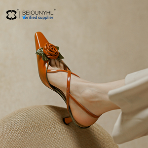 <span class=keywords><strong>Sandali</strong></span> con tacco alto da donna in vera pelle di colore giallo di grandi dimensioni con Stiletto a blocchi di grazia e cinturino alla caviglia per il pendolarismo - Product Image 1
