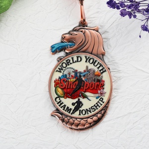 Medallas Deportivas Personalizadas con Diseño 3D de Merlion Singapur, Medallas de Baloncesto de Cobre con Recubrimiento de Color para Eventos Deportivos Juveniles - Product Image 4