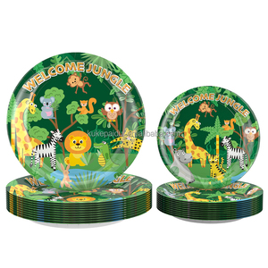 Articles de fête d'anniversaire pour enfants sur le thème de la <span class=keywords><strong>jungle</strong></span> hawaïenne, de haute qualité, pour l'exportation, <span class=keywords><strong>vaisselle</strong></span> <span class=keywords><strong>jetable</strong></span> en papier, décoration 4 couleurs - Product Image 5