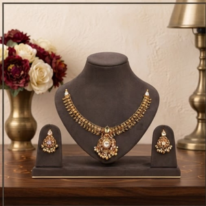 Classic 22K Solid <b>Gold</b> Necklace and Earring <b>Set</b> with Zircon Stones Floral Design for Women Wedding Jewelry - Product Image 4