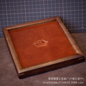 Walnut Wood Veneer <b>Storage</b> <b>Tray</b> Round Handmade Cowhide Lining Durability General Packaging Standing Type - Product Image 3