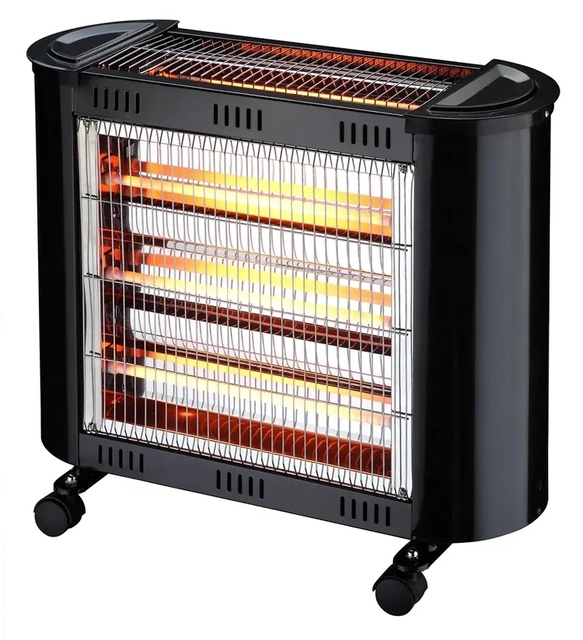 Electric Quartz Heater Radiant Heater 2 Faces 3 Tubes 1800 W Black With Safety Tip-over Switch