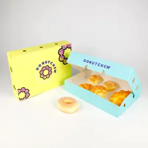 Cajas rosas de cartón de grado alimenticio con impresión de logotipo personalizado para Donuts Shop US Market