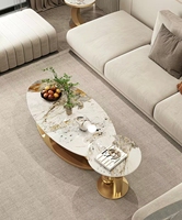 Italienischer Stil Glänzender Gesinterter Stein Ovaler Couchtisch-Set Modernes Design Langlebiges Dekoratives Luxus-Wohnmöbel