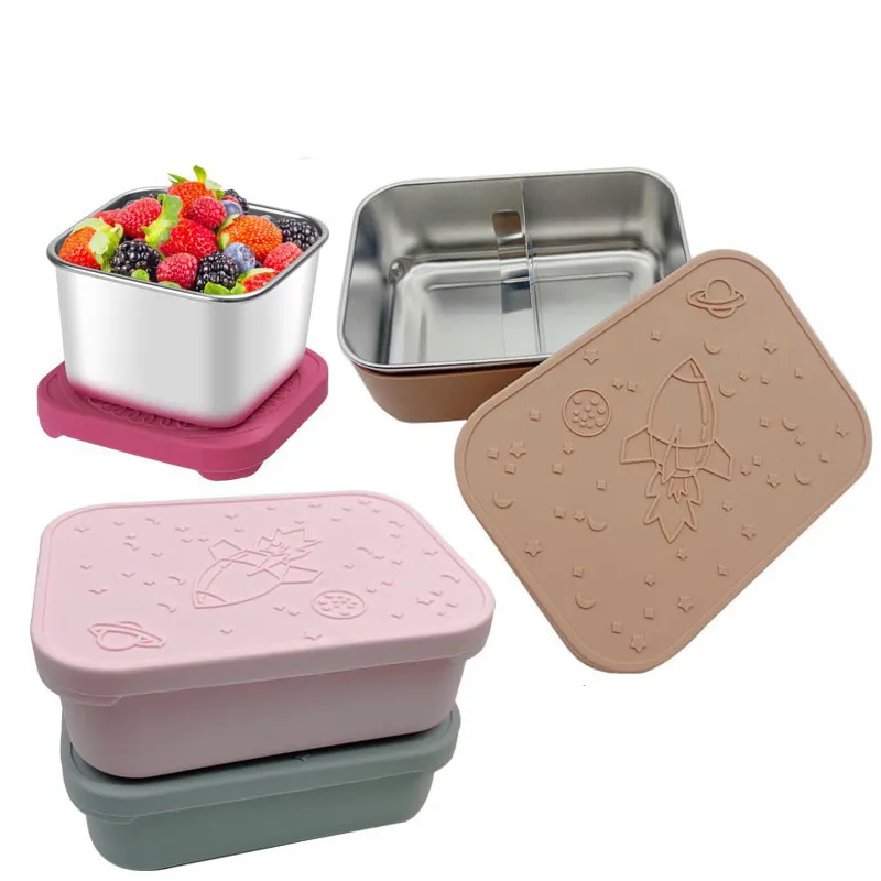 Auslaufs icherer abnehmbarer Teiler Edelstahl Silikon mikrowellen geeignet Sandwich Snack Salat Bento Lunch Box Container Kids
