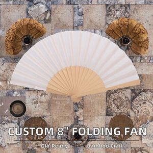 Abanico Plegable de Bambú Vintage de 8 Pulgadas Personalizable, Pintado a Mano, en Blanco para Publicidad, Decoración del Hogar o Regalo - Product Image 2