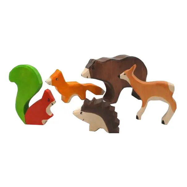 Jouets animaux du bois colorés, 12 pièces, animaux de la forêt découpés