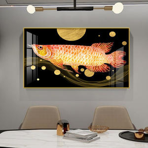 Pintura artística abstracta de lujo para sala de estar, pescado dorado de porcelana de cristal, horizontal, para restaurante - Product Image 4