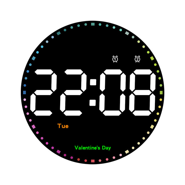 Large 10-Inch Digital LED Wall Clock with Remote Colorful Dynamic Display Showing Time Date Temp & Week Featuring Alarm Function