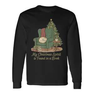 Mi espíritu navideño se encuentra en un libro, camiseta gráfica de manga larga con estampado de lectura acogedora - Product Image 1