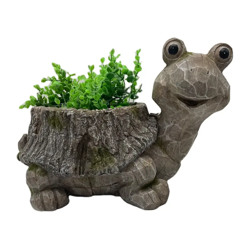 factory resin crafts outdoor frog flower pot bark finish garden animal plant pots