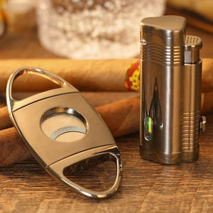 Gran oferta, juego de cortavientos de Metal personalizable con tijeras para cigarros, encendedor de tres estrechos, cortador de cigarros de doble filo - Product Image 2