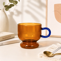 Tasse en verre vintage créative avec poignée en forme de cuillère, 380 ml, en verre borosilicate, ensemble tasse à café et à thé avec soucoupe