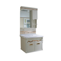 Vanité de salle de bain en PVC de couleur claire, armoire de salle de bain en contreplaqué, membrane en PVC, solide avec miroir et bassin, hôtel et maison