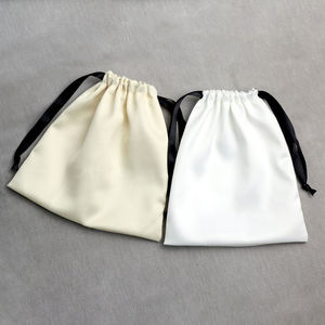 Pochette de Rangement en Soie Satinée Noire Biodégradable avec Cordon de Serrage pour Bijoux, Logo Personnalisé, Emballage pour Lingerie et Cadeaux - Product Image 4