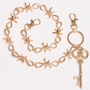 Cadena de cintura Golden Thorn con forma de llave, de aleación de zinc, estilo hip hop, para pantalones, uso diario, unisex, accesorio de cadena corporal de metal. - Product Image 3