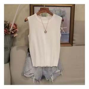 Nueva moda mujer chalecos de punto Top cuello redondo blusa de punto sólido tanque Blusas Feale sin mangas Casual Tops finos - Product Image 6