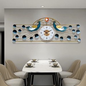 Đồng hồ treo tường phòng khách Trung Quốc cao cấp sáng tạo trang trí nghệ thuật ánh sáng sang trọng hiện đại đồng hồ kim loại im lặng con công - Product Image 2