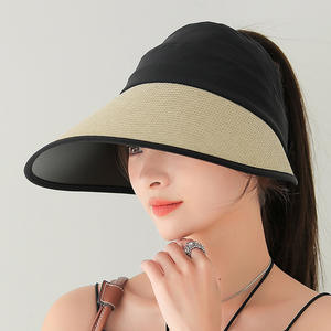 Vacances coréennes <span class=keywords><strong>vent</strong></span> augmenter visière crème solaire glace soie épissage paille vide chapeau haut de forme décontracté chapeau de soleil - Product Image 2