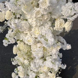Arche de fleurs artificielles pour mariage en plein air DKB ARCH533 en tissu de soie 6-7 pieds, roses blanches et jaune clair de qualité supérieure pour scène de mariage - Product Image 4