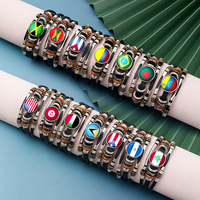 Usine National Pays Drapeau Conception Bracelet Cristal Perle Bouton Pression Sport Équipe Nationale Bijoux Cadeau En Cuir Wrap Bracelet