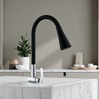 Robinet de cuisine d'hôtel en alliage de zinc noir mat au design moderne, rotation à 360 degrés, installation flexible sur comptoir, céramique
