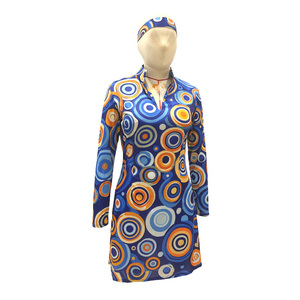 Costume da Donna Hippie Anni '60/'70, Abito Mini a Maniche Lunghe con Stampa Circolare Psichedelica, Fascia per Capelli, Costume Orientale in Poliestere per <span class=keywords><strong>Halloween</strong></span> - Product Image 2