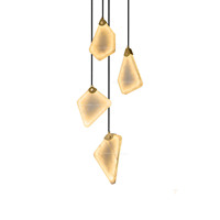 Lustre LED en Alabâtre Espagnol Transcendant, Suspension Luxe en Laiton Géométrique Moderne pour Escalier