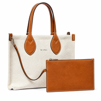 Sac fourre-tout de luxe personnalisé en toile avec garnitures en cuir, sac à bandoulière en coton marron cognac, sacs à main pour femmes, sac de voyage de créateur de luxe discret