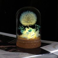 Dôme en verre fait main avec pissenlit éternel, fleurs préservées, cadeau, veilleuse, décoration de table et d'intérieur, plantes décoratives