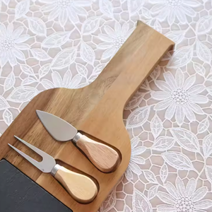 Set Tagliere per Formaggi in Legno <span class=keywords><strong>di</strong></span> Acacia Naturale e Ardesia Nera con 2 Coltelli, Vassoio Rettangolare per Salumi e Formaggi - Product Image 2