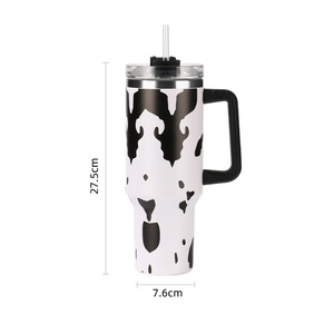 Gobelet 40oz avec poignée Impression <span class=keywords><strong>vache</strong></span> Nouveau gobelet isolé pour crème glacée à poignée 40oz avec paille - Product Image 3